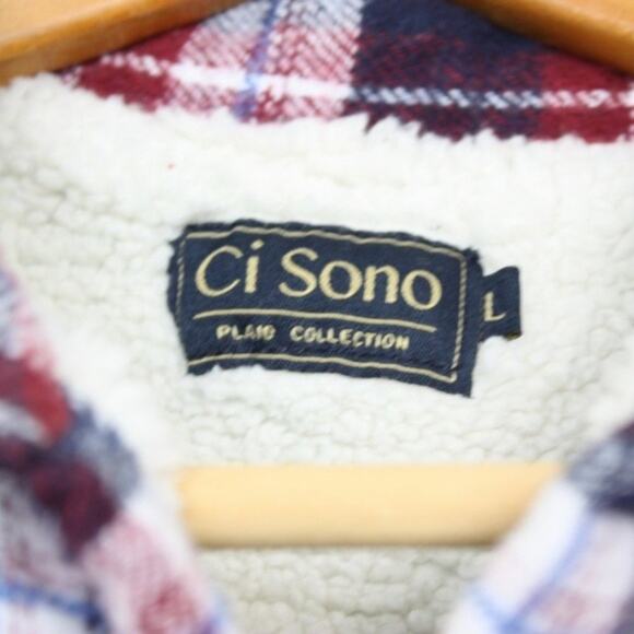 Ci Sono Button Down Shirt Women's Sz Large Shacket Plaid Collection Sherpa Line - Picture 4 of 5